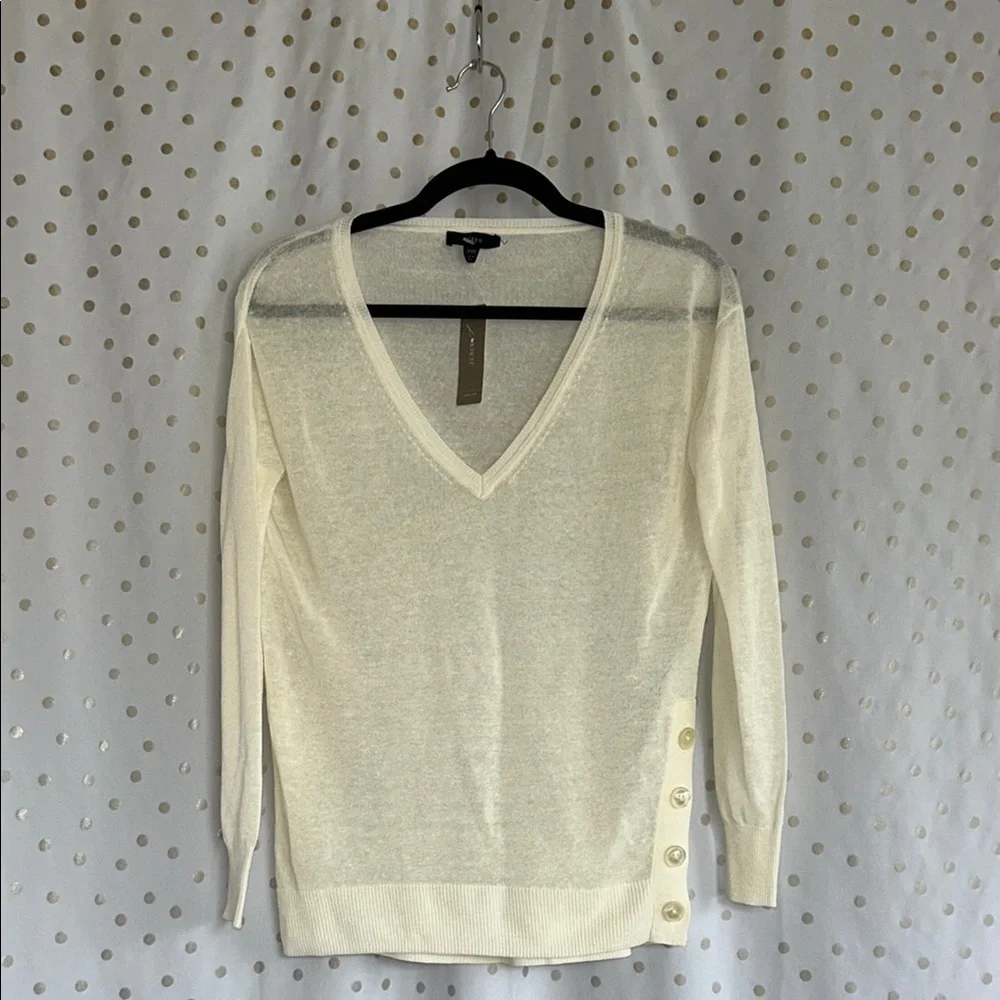 J. Crew Cream V-Neck Sweater with Button Detail Size XXS